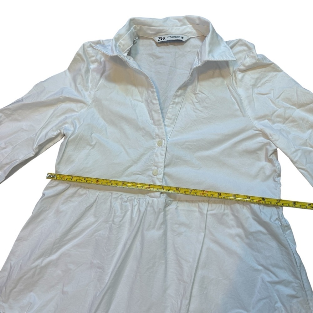 Zara White Button Down Tiered Ling Sleeve Mini Dress 100% Cotton Size XS - Picture 10 of 14